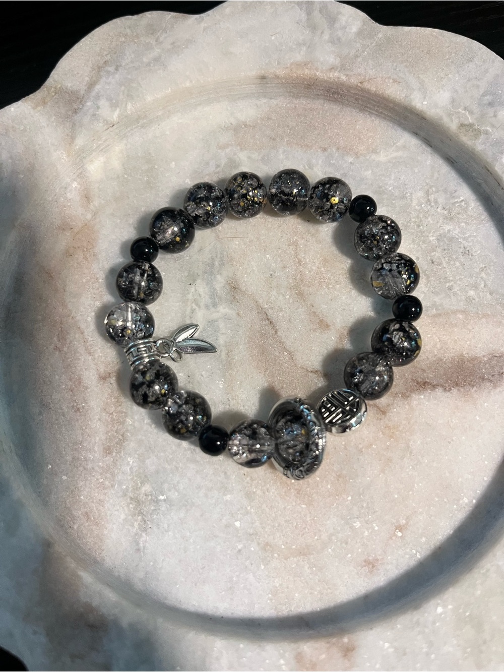 Sparkling Black & Silver Bead Stretch Bracelet - Women's Jewelry